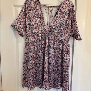 LuLu’s Floral V-Neck Dress with Tie Back